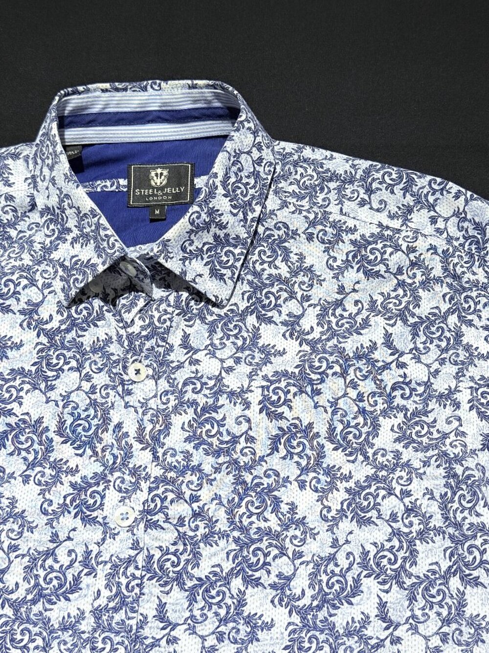 Steel & Jelly Mens Shirt Medium Blue/White Print Long Sleeve Button Down